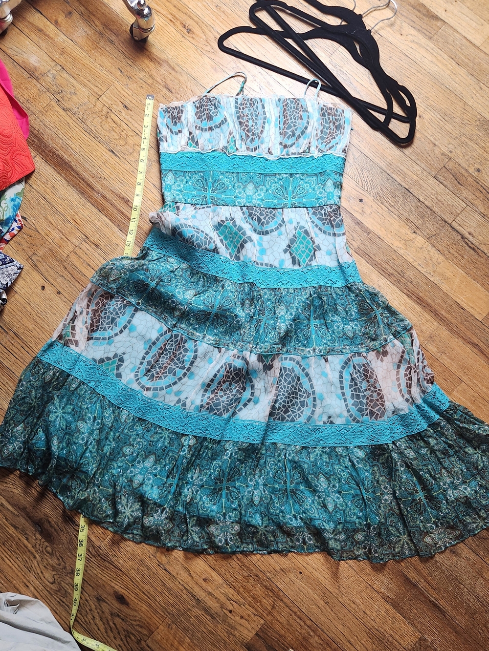 Laundry By Shelli Segal Teal Strapless Printed Tiered Dress